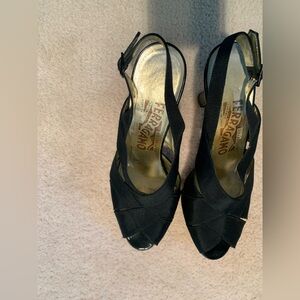 Salvatore Ferragamo Black Peep-Toe Heels